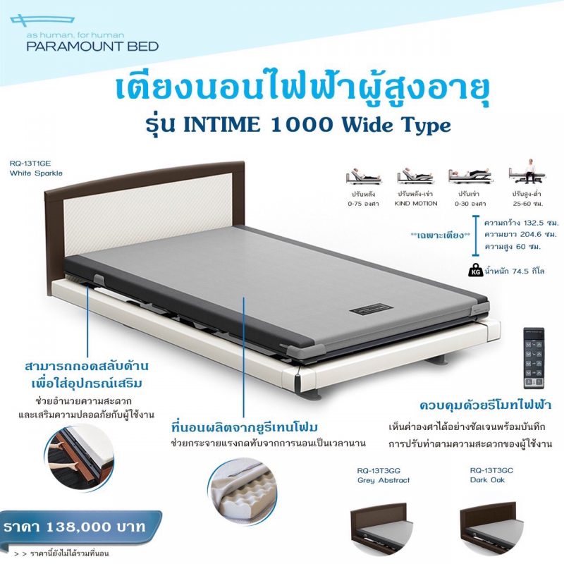 PARAMOUNT BED เตียงนอนไฟฟ้า รุ่น INTIME 1000 WIDE TYPE (เฉพาะเตียง
